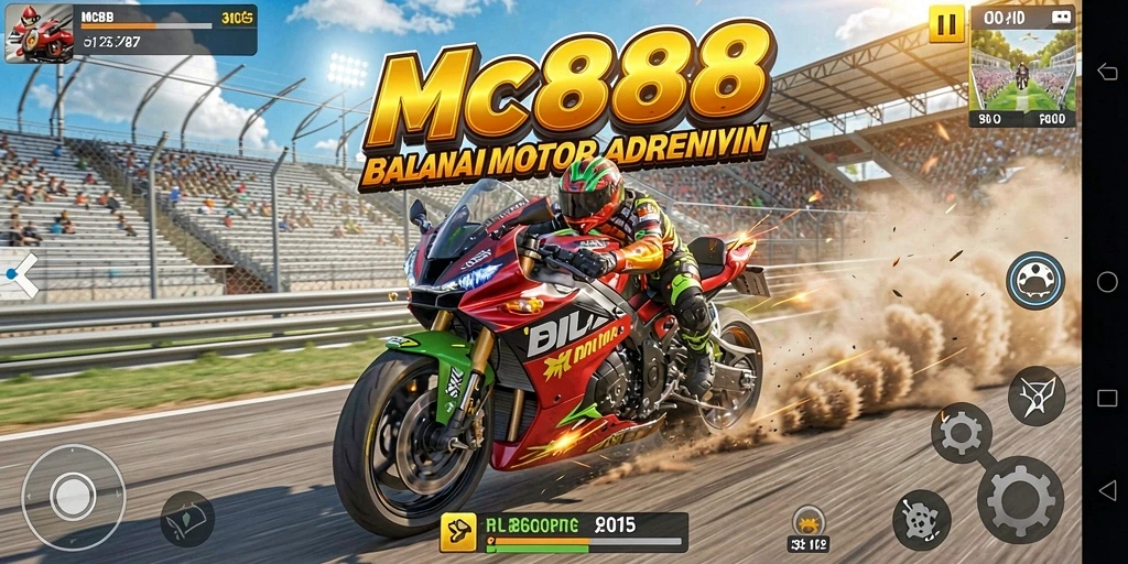 Tampilkan aksi seru dari gameplay Motor Racing MC888.