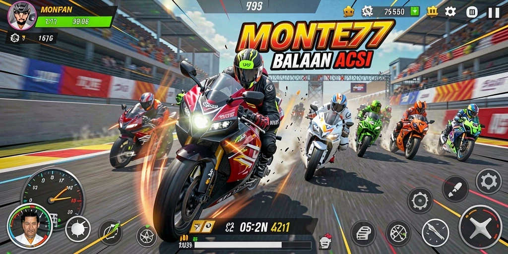 Screenshot dari gameplay seru MONTE77 saat balapan di trek yang menantang.