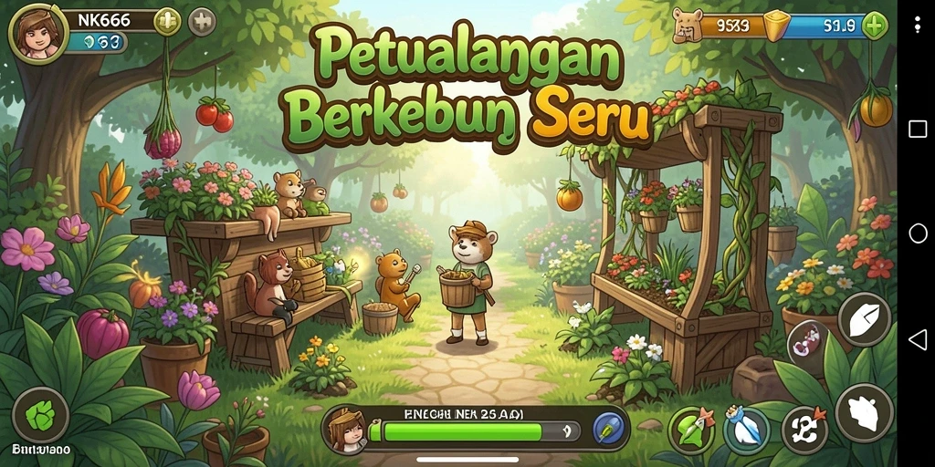 Tampilan screenshot NK666 menampilkan kebun yang indah dengan berbagai tanaman.