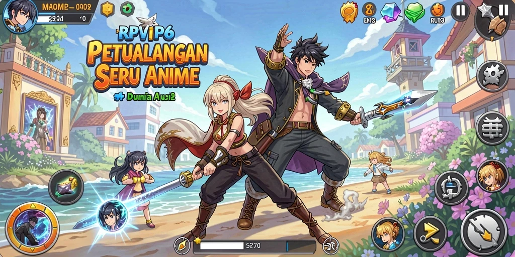 Gambaran seru dari gameplay RPVIP6 dengan karakter anime.