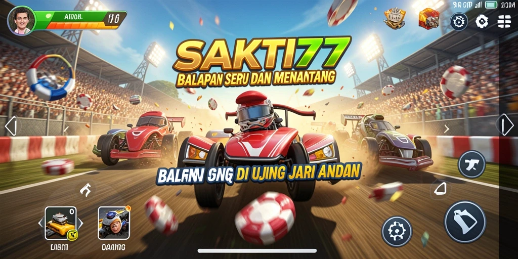 Tangkapan layar gameplay <strong>SAKTI77</strong> menunjukkan aksi balap yang mendebarkan.