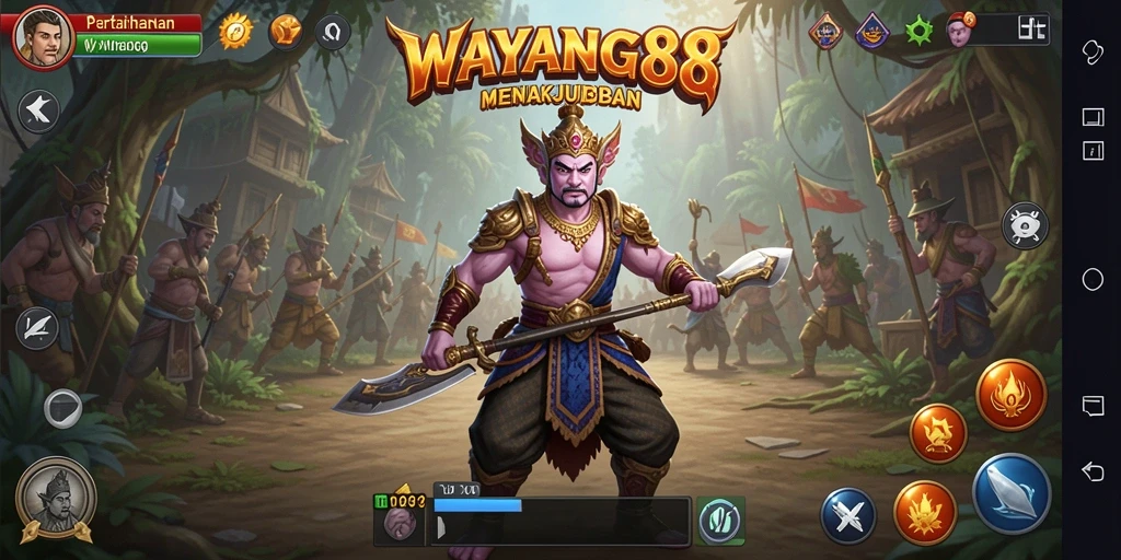 Screenshot gameplay WAYANG88 menampilkan pertahanan karakter wayang yang memukau.